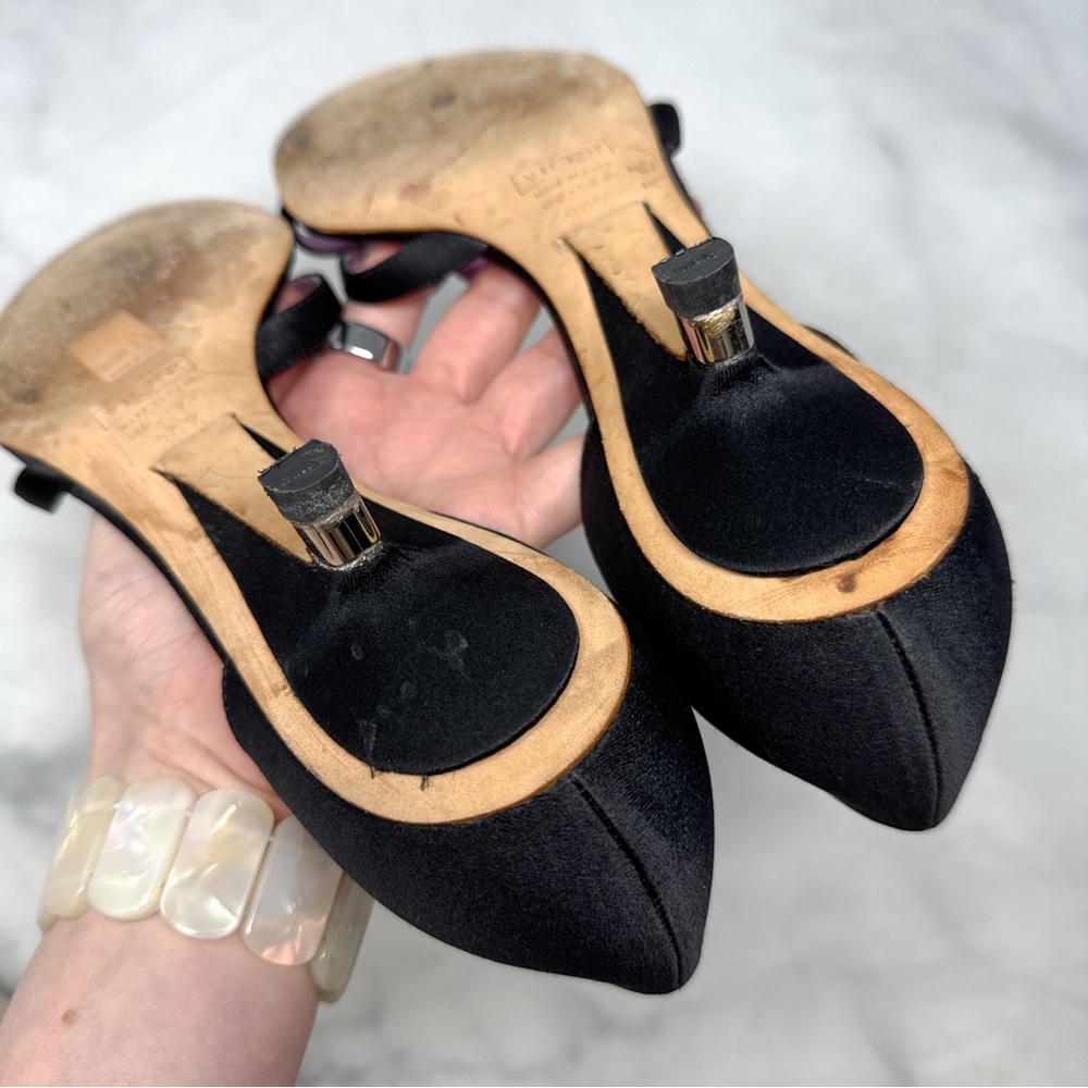 Giuseppe Zanotti Vicini Vintage Y2K Embellish Flower Silk Kitten Heel Mules Rare - Picture 10 of 15